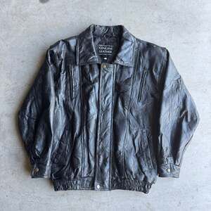 Vintage Italian Stone genuine leather zip up black jacket,  Large